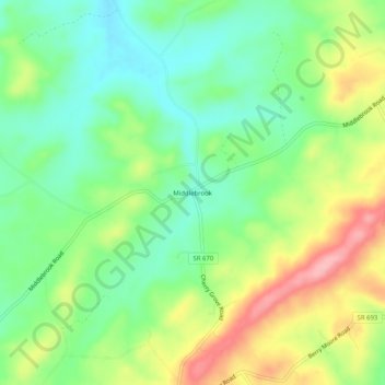Mappa topografica Middlebrook, altitudine, rilievo