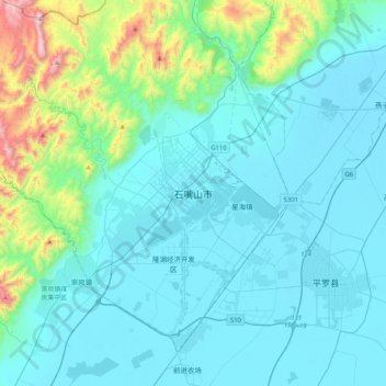 Mappa topografica 石嘴山市, altitudine, rilievo