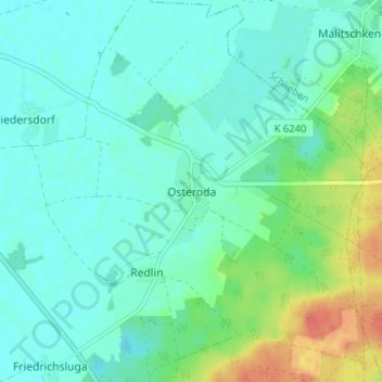 Mappa topografica Osteroda, altitudine, rilievo