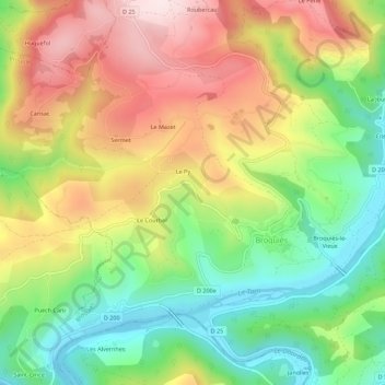 Mappa topografica Marabonne, altitudine, rilievo