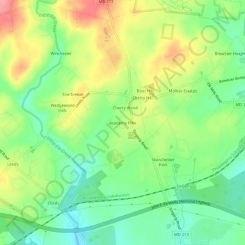 Mappa topografica Academy Hills, altitudine, rilievo