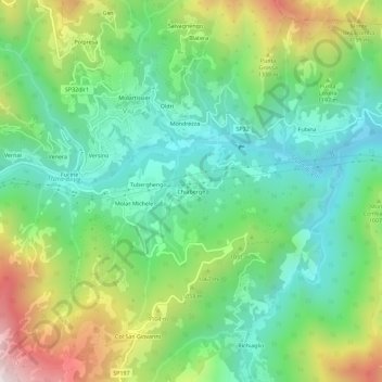 Mappa topografica Chiaberge, altitudine, rilievo