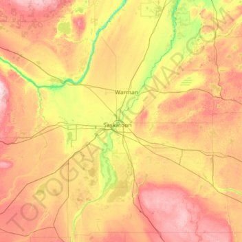 Mappa topografica Saskatoon (city), altitudine, rilievo