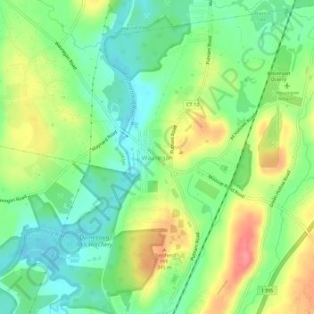 Mappa topografica Wauregan, altitudine, rilievo