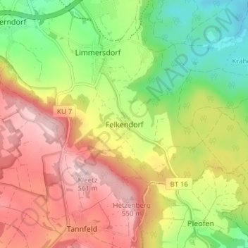 Mappa topografica Felkendorf, altitudine, rilievo
