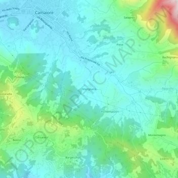 Mappa topografica Marignana, altitudine, rilievo
