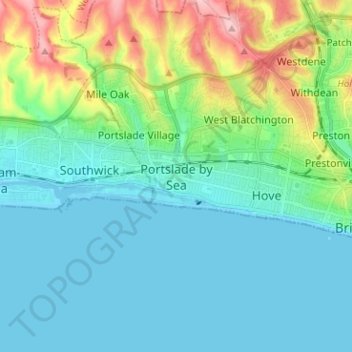 Mappa topografica Portslade by Sea, altitudine, rilievo