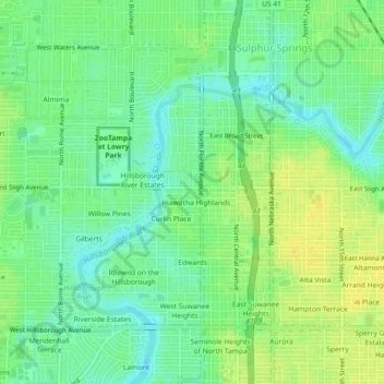 Mappa topografica Florida Avenue Heights, altitudine, rilievo