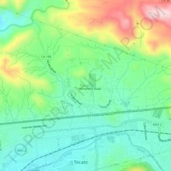 Mappa topografica Tecate, altitudine, rilievo
