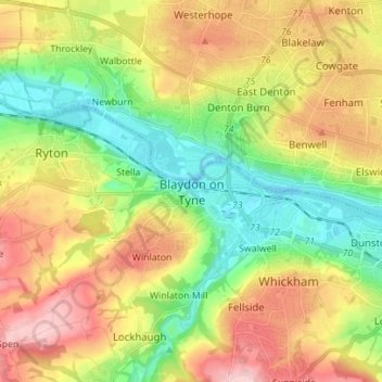 Mappa topografica Blaydon on Tyne, altitudine, rilievo