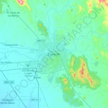 Mappa topografica Culiacán, altitudine, rilievo
