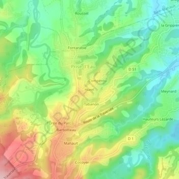 Mappa topografica Hurel, altitudine, rilievo
