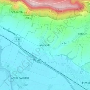 Mappa topografica Welsede, altitudine, rilievo
