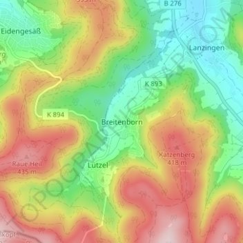 Mappa topografica Breitenborn, altitudine, rilievo