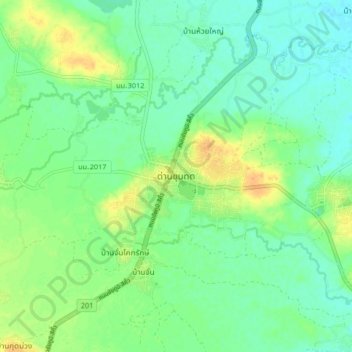 Mappa topografica Dan Khun Thot, altitudine, rilievo