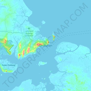 Mappa topografica Sandakan, altitudine, rilievo