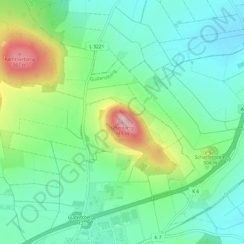 Mappa topografica Odenberg, altitudine, rilievo