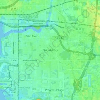 Mappa topografica Clair-Mel City, altitudine, rilievo