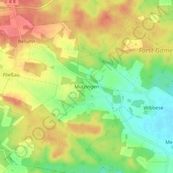 Mappa topografica Mützingen, altitudine, rilievo