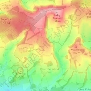 Mappa topografica Farley Chamberlayne, altitudine, rilievo
