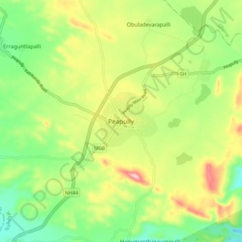 Mappa topografica Peapully, altitudine, rilievo