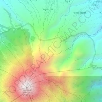 Mappa topografica Hutan, altitudine, rilievo