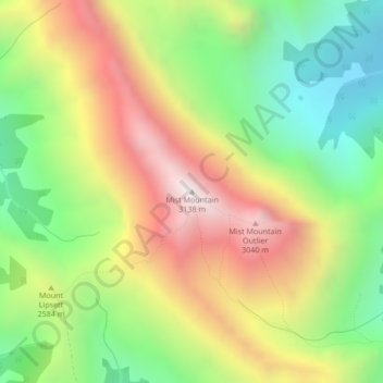 Mappa topografica Mist Mountain, altitudine, rilievo