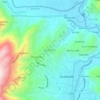Mappa topografica Bullzhun, altitudine, rilievo