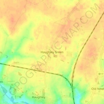 Mappa topografica Haughley Green, altitudine, rilievo