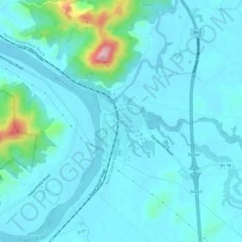 Mappa topografica Taupiri, altitudine, rilievo