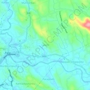 Mappa topografica Lalam, altitudine, rilievo