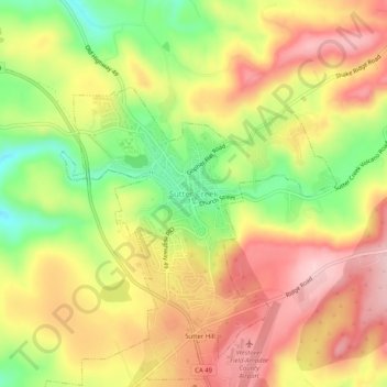 Mappa topografica Sutter Creek, altitudine, rilievo