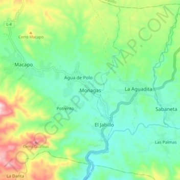 Mappa topografica Monagas, altitudine, rilievo