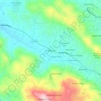 Mappa topografica Brightwater, altitudine, rilievo