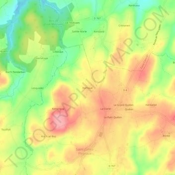 Mappa topografica Kerhoué, altitudine, rilievo