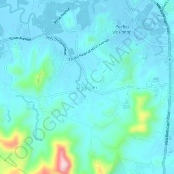 Mappa topografica Dinginan, altitudine, rilievo