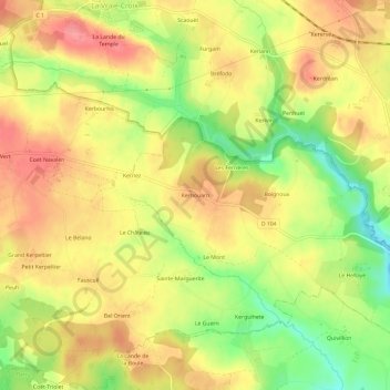 Mappa topografica Kerhouarn, altitudine, rilievo