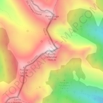 Mappa topografica Pico del Mostallar, altitudine, rilievo