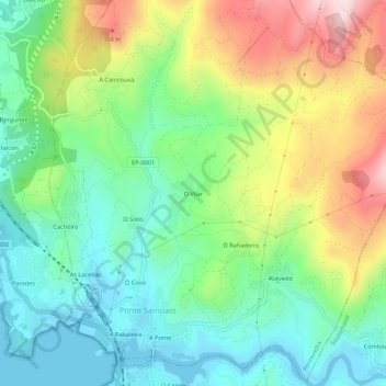 Mappa topografica O Vilar, altitudine, rilievo