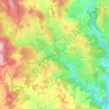Mappa topografica Bois-Combet, altitudine, rilievo