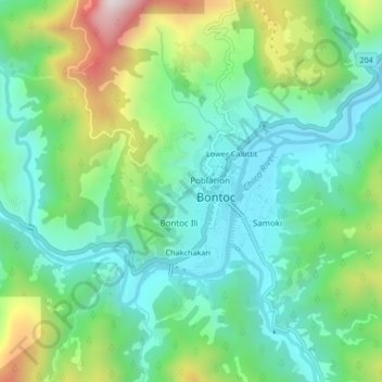 Mappa topografica Bogbogan, altitudine, rilievo