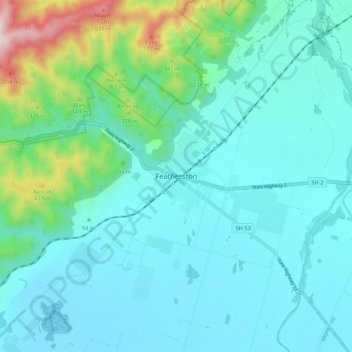 Mappa topografica Featherston, altitudine, rilievo