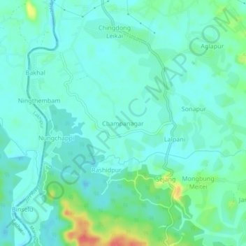 Mappa topografica Champanagar, altitudine, rilievo