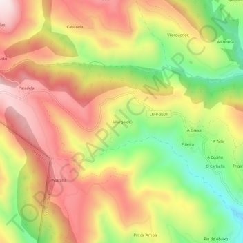 Mappa topografica Vilargoíde, altitudine, rilievo