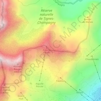 Mappa topografica L'Aiguille Percée, altitudine, rilievo