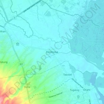 Mappa topografica Hermosa, altitudine, rilievo