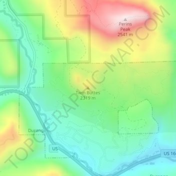 Mappa topografica Twin Buttes, altitudine, rilievo