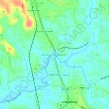 Mappa topografica Karayamparambu, altitudine, rilievo