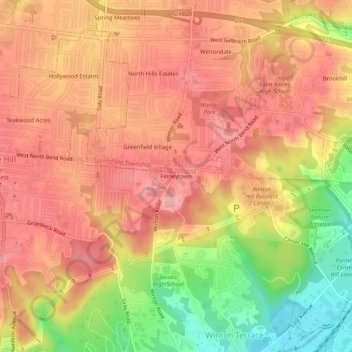 Mappa topografica Finneytown, altitudine, rilievo