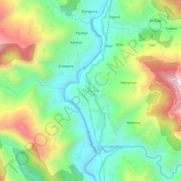 Mappa topografica Muwani, altitudine, rilievo